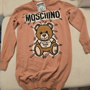 Moschino Couture Longline Sweater / Dress XXS Bear Logo Pink Mini Designer